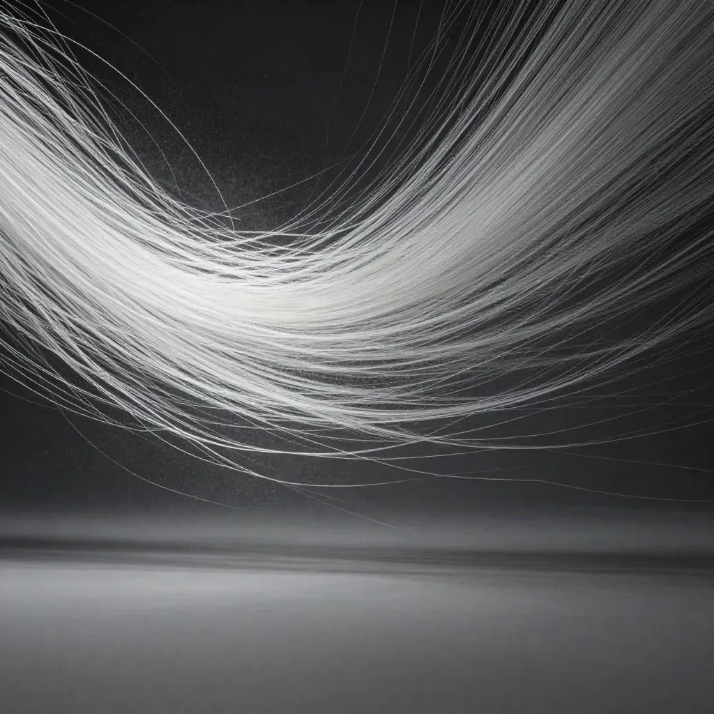 Silver light filaments bloom in graphite haze, with calm empty space for headline copy.
